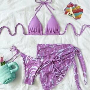 Purple Bikini Set with Wrap Skirt